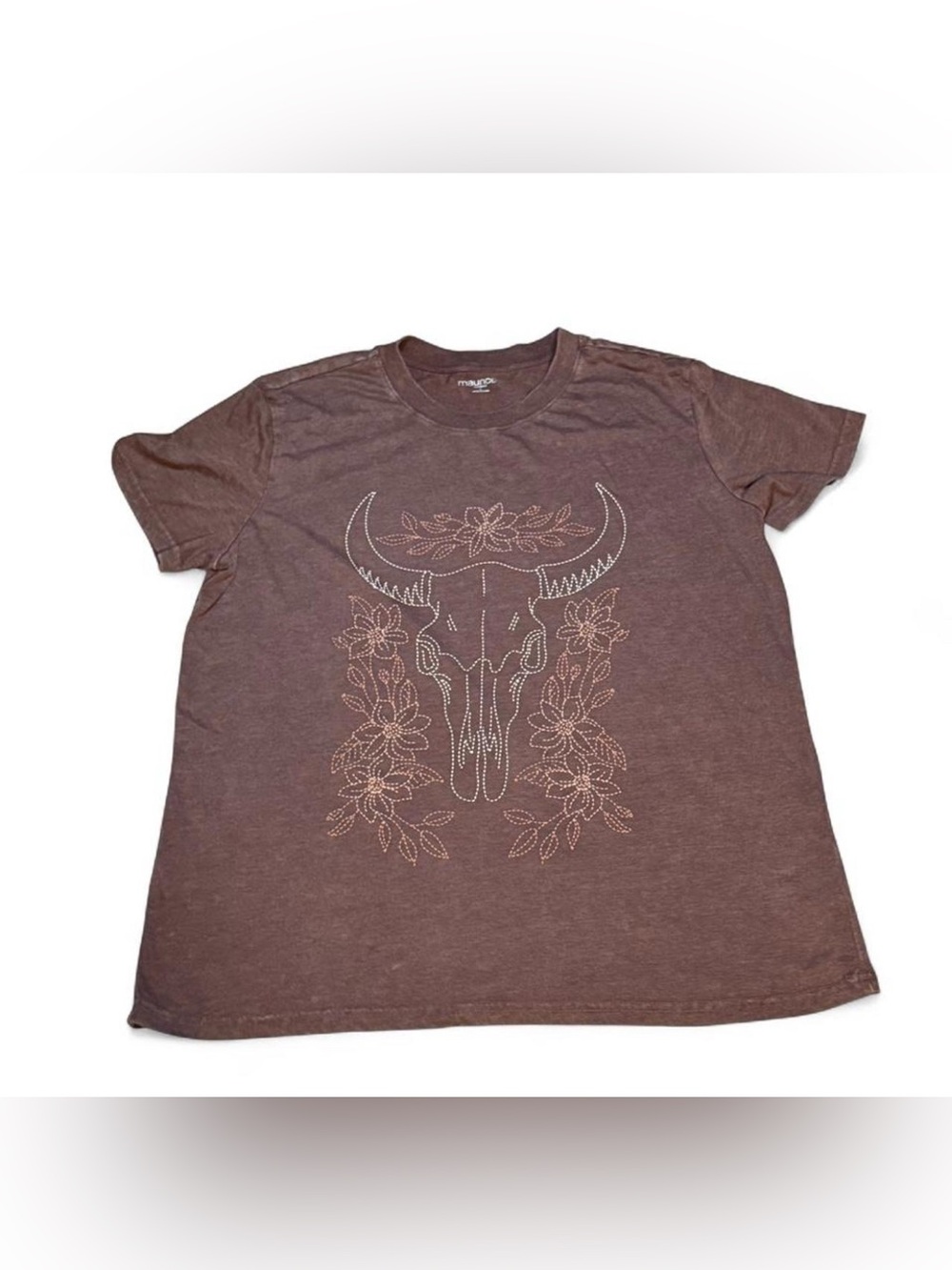 Maurice’s Studded Bull Skull Floral Graphic Tee - Brown